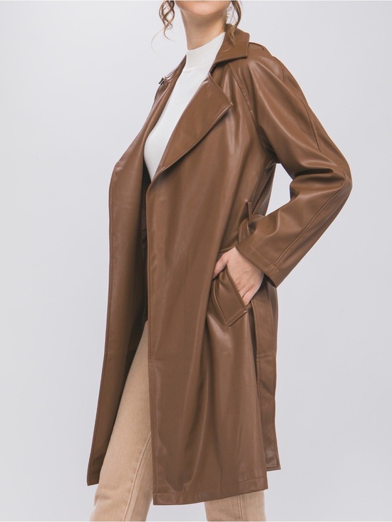 Love Tree Jackets & Blazers - Love Tree Brown Faux Leather Trench Coat